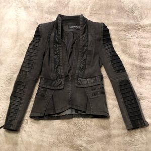 Black Denim/Leather Look Moto Jacket 8